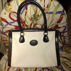 ❤️JOHN ROMAIN Perforated White Navy Leather Doctors Speedy Shoulder Bag Purse